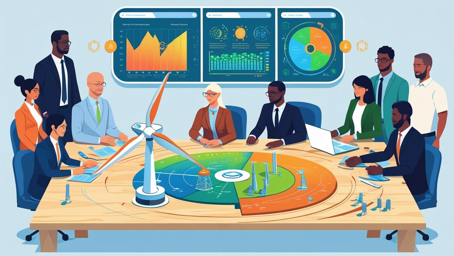 Engineers with turbine